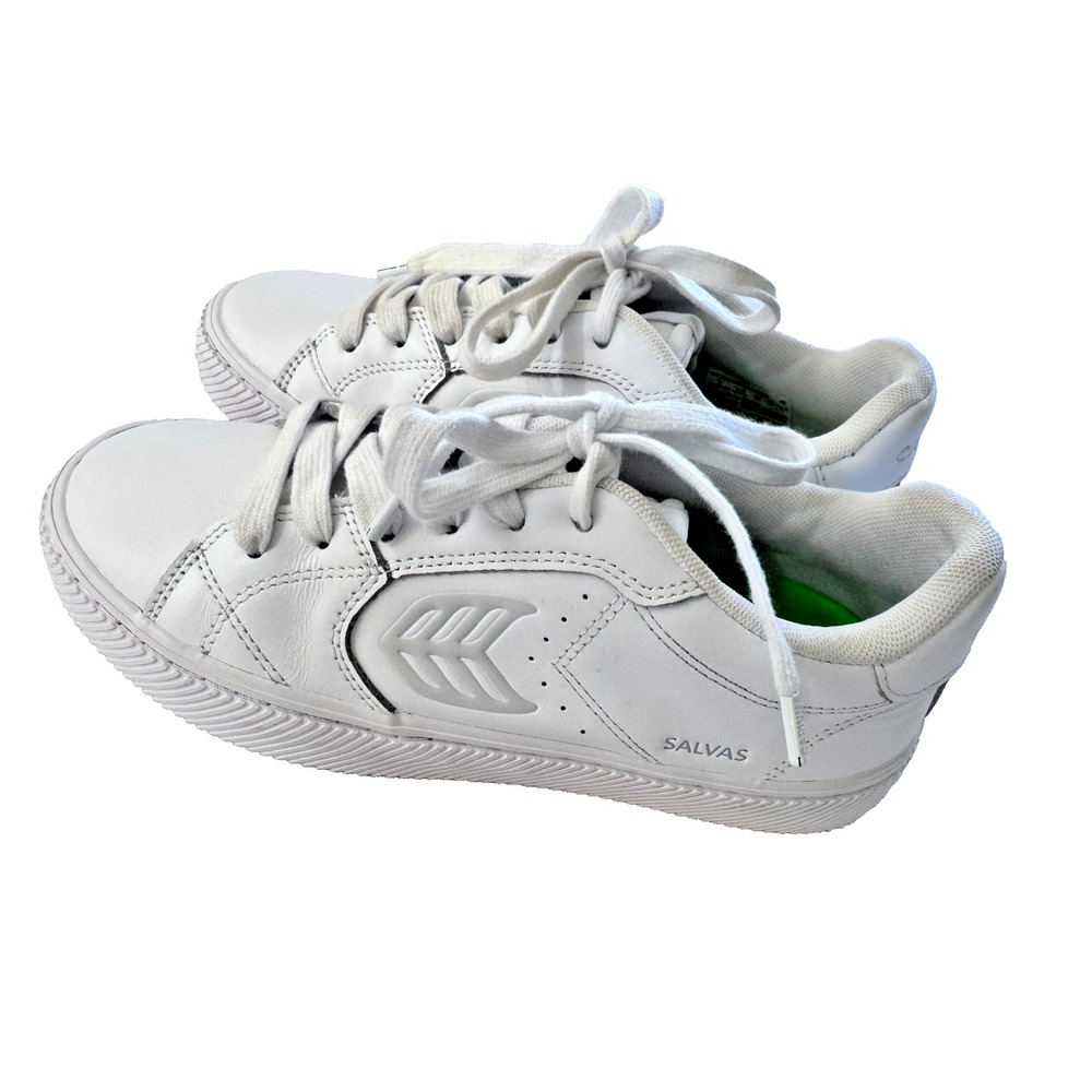 Salvas White Premium Leather Ice Logo Leather Low Top Sneakers US 7 Casual Shoes